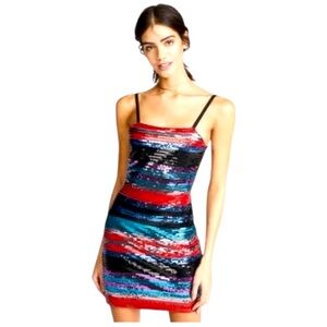 EUC WAYF Beautiful Sequin Mini Lace-Up Back Dress medium